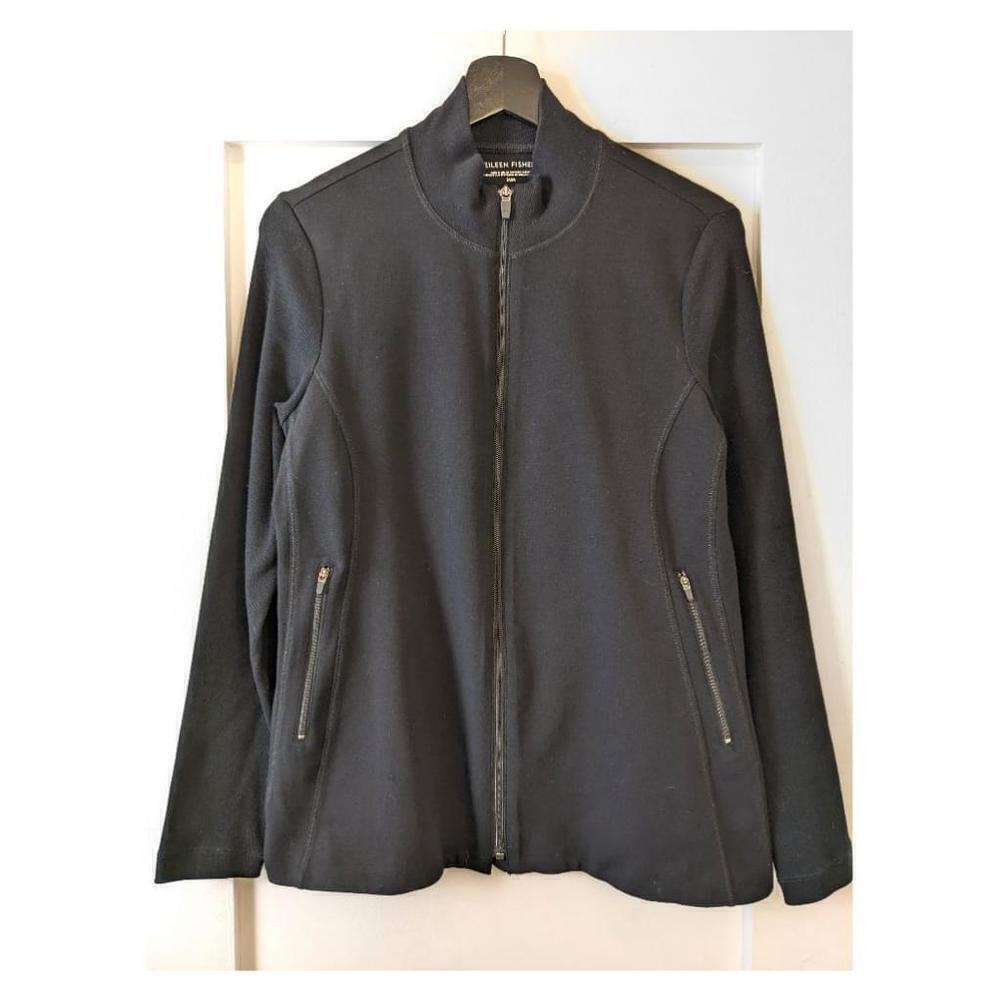 Eileen Fisher | Women's Black Full-Zip Organic Cotton Ribbed Trim Jacket US